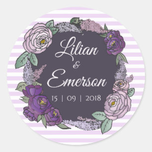 Redonda Elegante Pegatina Floral de Lilac y Lavender a ray