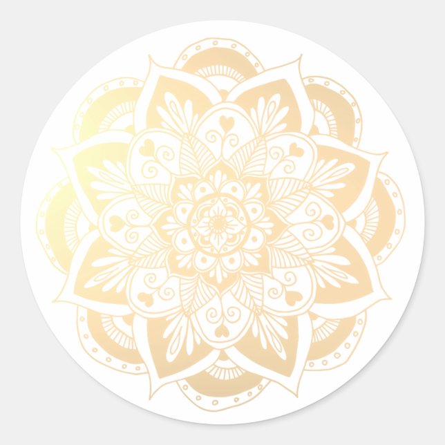 Redonda Elegante Pegatina Mandala de Flor de Oro (Anverso)