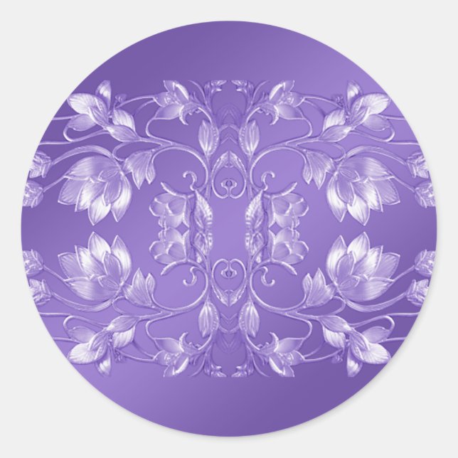 Redonda Elegante Pegatina morado floral (Anverso)