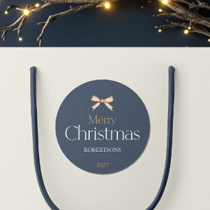 Redonda Elegante Pegatina navideño con reverencia dorada