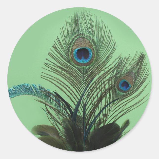Redonda Elegante Pegatina Peacock (verde) (Anverso)