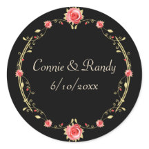 Elegante Pegatina rosa rosa y Boda negro
