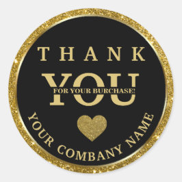 Redonda Elegante purpurina negro de oro Gracias pegatina