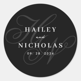 Redonda Elegante Romántico Script Monograma Pegatina Boda