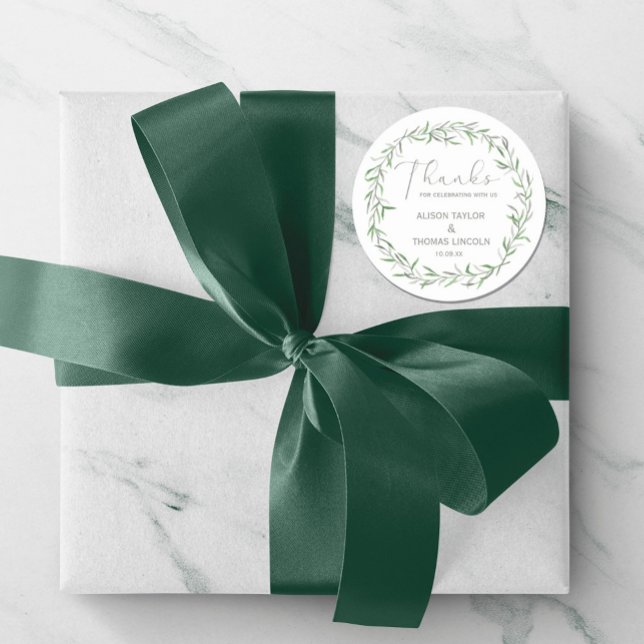 Redonda Elegante Sage Floral Sage Green Gracias Pegatina (Simple Elegant Floral Sage Green Thank You Sticker  #thankyousticker #modern)