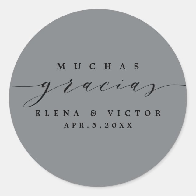 REDONDA ELEGANTE SCRIPT MUCHAS GRACIAS | GRACIAS PEGATINA (Anverso)