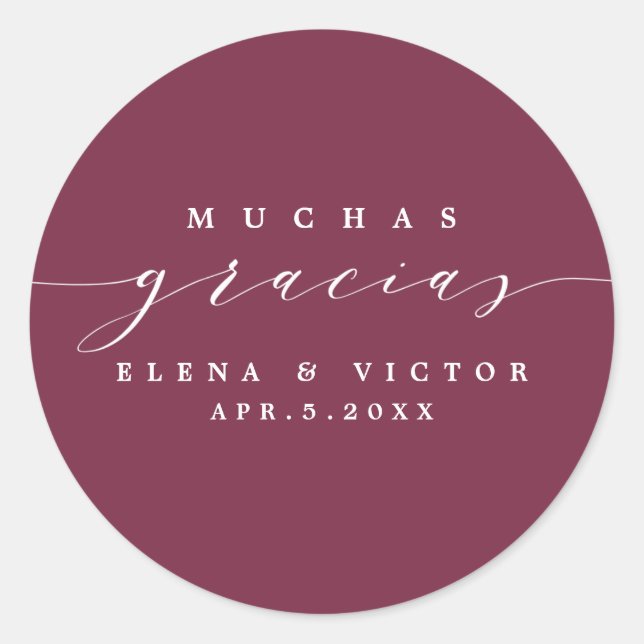 REDONDA ELEGANTE SCRIPT MUCHAS GRACIAS | GRACIAS PEGATINA (Anverso)
