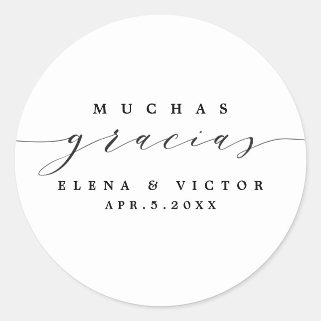 REDONDA ELEGANTE SCRIPT MUCHAS GRACIAS | GRACIAS PEGATINA (Anverso)