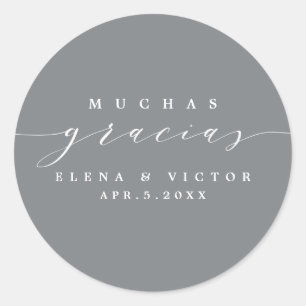 REDONDA ELEGANTE SCRIPT MUCHAS GRACIAS   GRACIAS PEGATINA