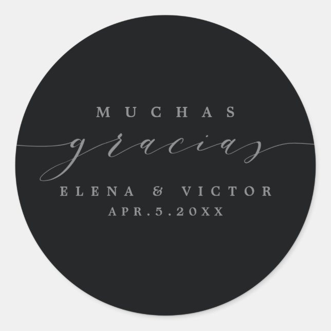 REDONDA ELEGANTE SCRIPT MUCHAS GRACIAS | GRACIAS PEGATINA (Anverso)