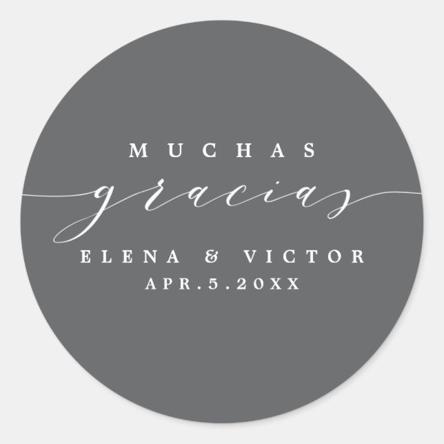 REDONDA ELEGANTE SCRIPT MUCHAS GRACIAS | GRACIAS PEGATINA (Anverso)