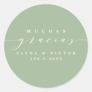 REDONDA ELEGANTE SCRIPT MUCHAS GRACIAS   GRACIAS PEGATINA