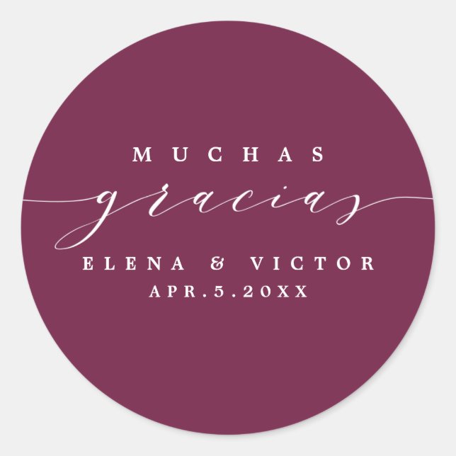 REDONDA ELEGANTE SCRIPT MUCHAS GRACIAS | GRACIAS PEGATINA (Anverso)