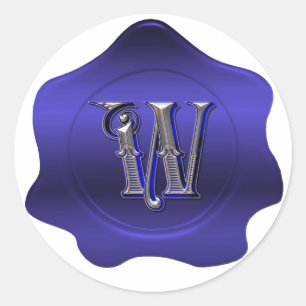 Redonda Elegante W Monograma Blue Wax Seal Look Pegatina