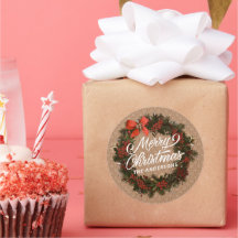 Elegantes Navidades personalizadas Wreath Pegatina