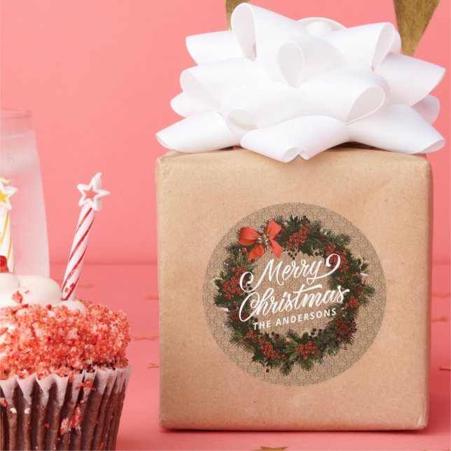 Redonda Elegantes Navidades personalizadas Wreath Pegatina (Fiesta)