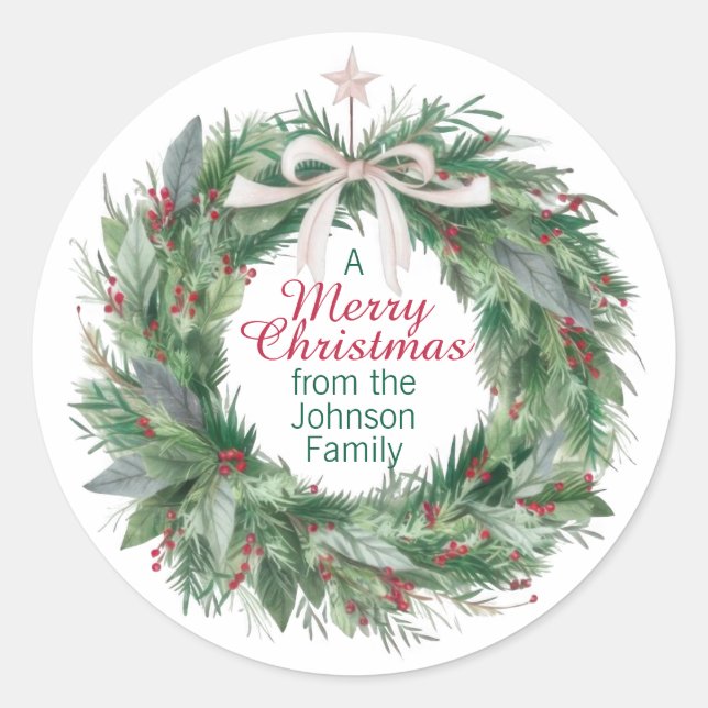 Redonda Elegantes Navidades Wreath Pegatina (Anverso)