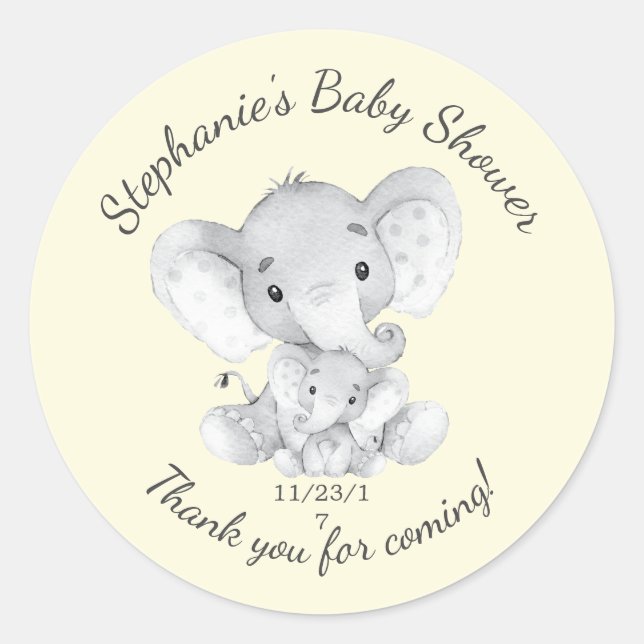 Redonda Elephant Jungle Animals Baby Shower Favor Pegatina (Anverso)