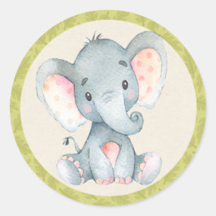 Redonda Elephant Jungle Animals Baby Shower Favor Pegatina