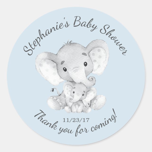 Redonda Elephant Jungle Animals Baby Shower Favor Pegatina (Anverso)