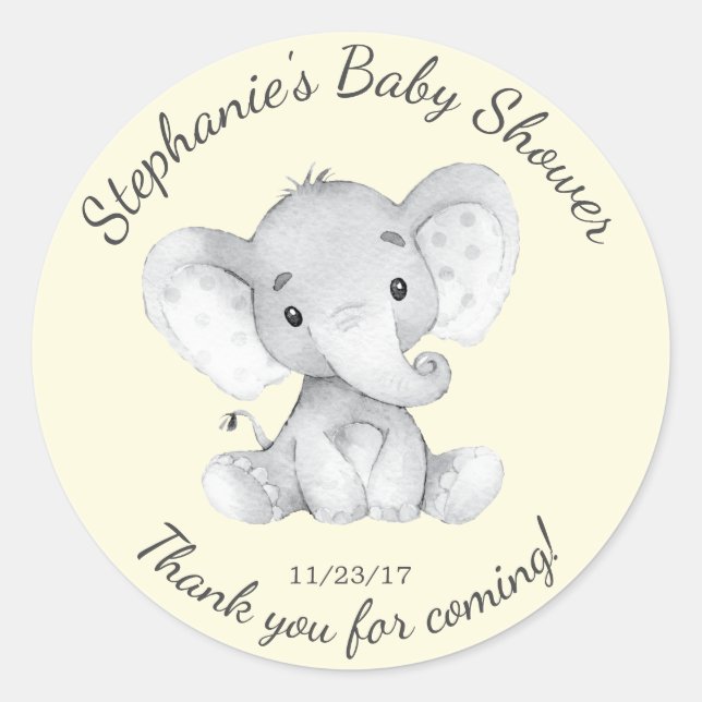 Redonda Elephant Jungle Animals Baby Shower Favor Pegatina (Anverso)