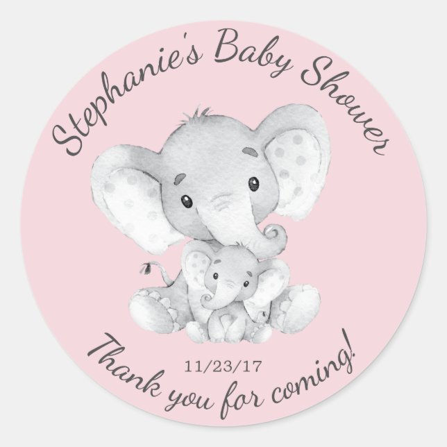 Redonda Elephant Jungle Animals Baby Shower Favor Pegatina (Anverso)