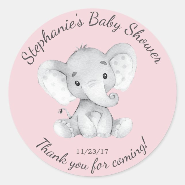 Redonda Elephant Jungle Animals Baby Shower Favor Pegatina (Anverso)