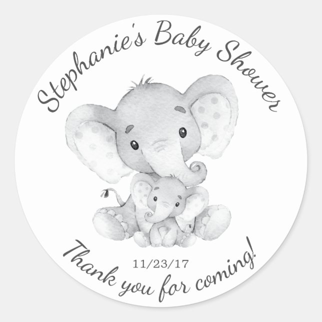 Redonda Elephant Jungle Animals Baby Shower Favor Pegatina (Anverso)