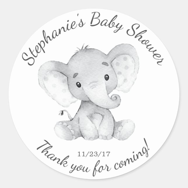 Redonda Elephant Jungle Animals Baby Shower Favor Pegatina (Anverso)