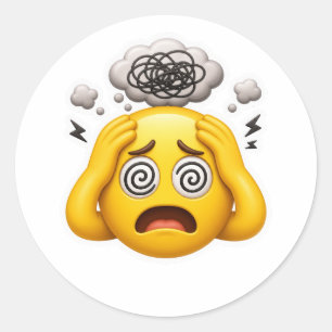 Redonda Emoji de Sobrepensamiento Ansiedad Pegatina