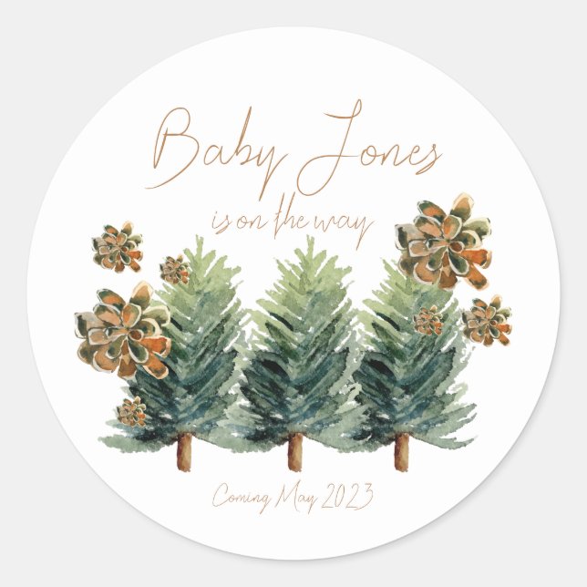 Redonda En el bosque | Pegatina Baby Shower MultiUse (Anverso)