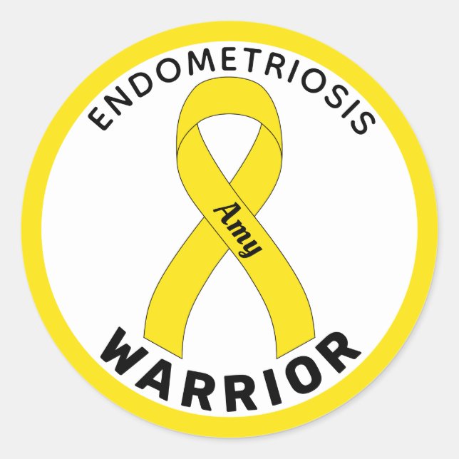 Redonda Endometriosis Warrior Ribbon Pegatina de Ronda Bla (Anverso)