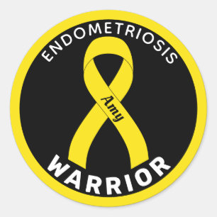 Redonda Endometriosis Warrior Ribbon Pegatina de Ronda Neg