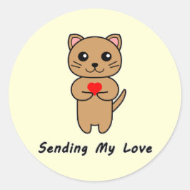 Redonda Enviando mi Pegatina de fondo amarillo de amor