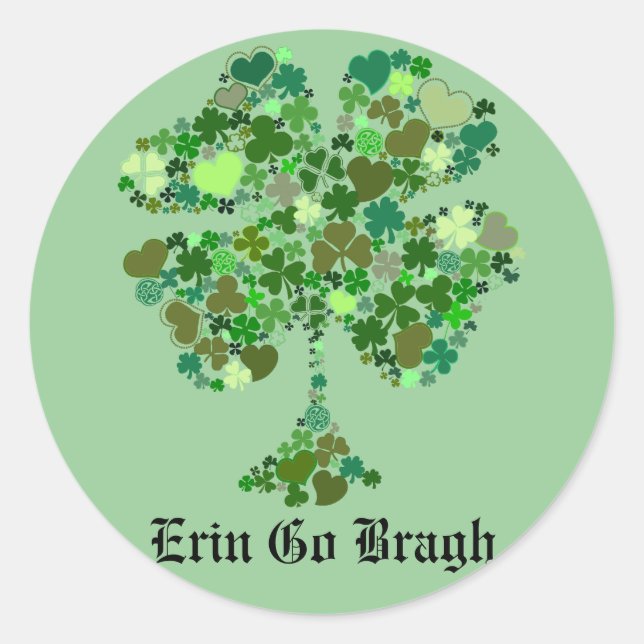 Redonda Erin Go Bragh Four Leaf Clover Pegatina (Anverso)