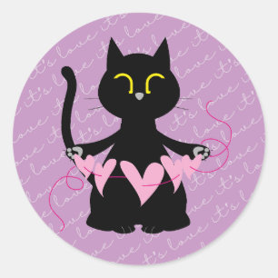 Redonda ES AMOR - Pegatina de gatos y corazones negros