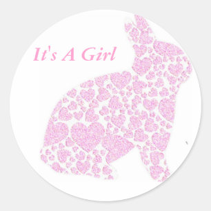 Redonda Es un Chica Pegatina conejito rosa