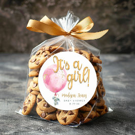 Redonda Es un Chica Pegatina de Baby Shower con globos ros