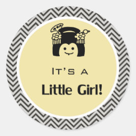 Redonda Es un chica pegatina de chevron amarillo.