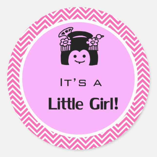 Redonda Es un chica pegatina de chevron rosado. (Anverso)