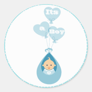 Redonda Es un chico Pegatina de Baby Shower