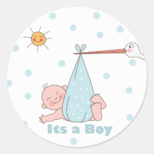 Redonda Es un chico Pegatina de Baby Shower