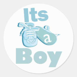 Redonda Es un chico Pegatina de Baby Shower