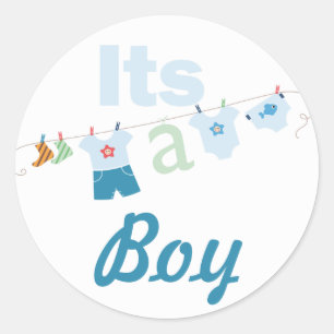 Redonda Es un muchacho Pegatina de Baby Shower