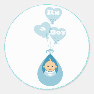 Redonda Es un muchacho Pegatina de Baby Shower