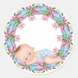 Redonda Es un muchacho Pegatina de Baby Shower