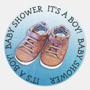 Redonda Es un niño Pegatina de Baby Shower
