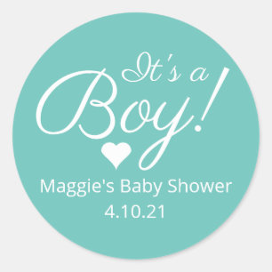 Redonda Es un niño Pegatina de Baby Shower
