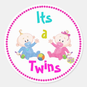Redonda es un Pegatina de Baby Shower gemelo