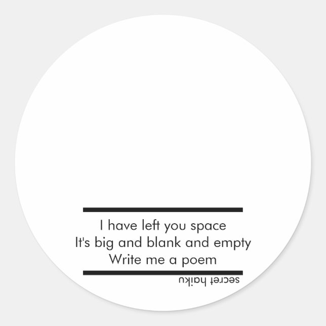 Redonda Escríbeme un poema pegatina (Anverso)